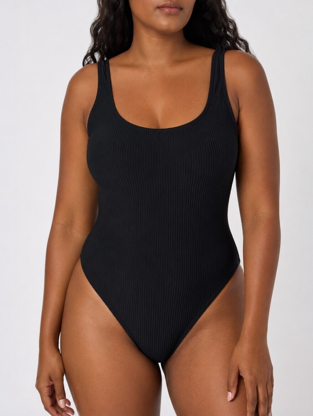 Andie The Tulum Ribbed One Piece Swimsuit Black Cross Back Minimalist Coastal M